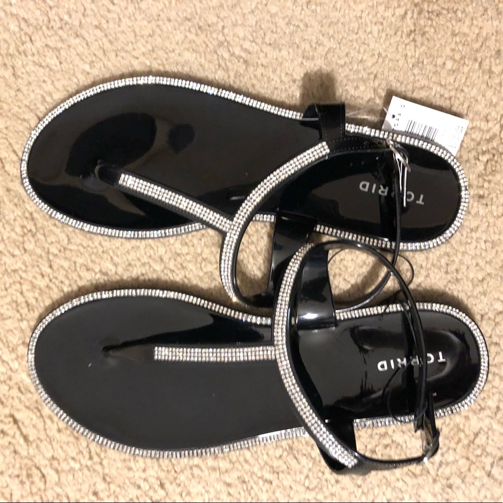 TORRID RHINESTONE JELLY T-STRAP SANDAL - BLACK (11 WW)